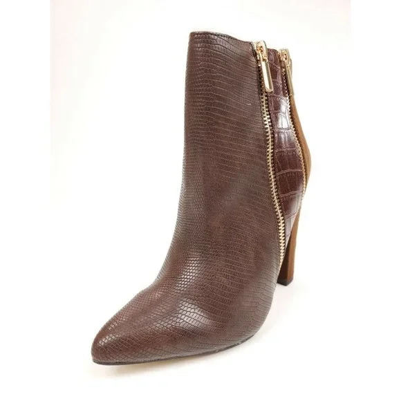 JUSTFAB Remi Brown Combo Side Zipper Platform Heel Bootie Boots Size 5.5 - Picture 3 of 9